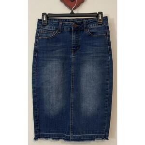 Labijou Womens Small Blue Straight Pencil Knee-Length Frayed Denim Skirt! M1489